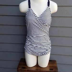 Kona Sol Navy White Stripe One Piece bathing suit size Large